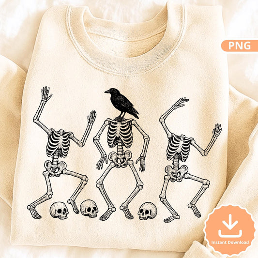 Dancing Skeletons PNG: Vintage Halloween Clipart (Digital Download