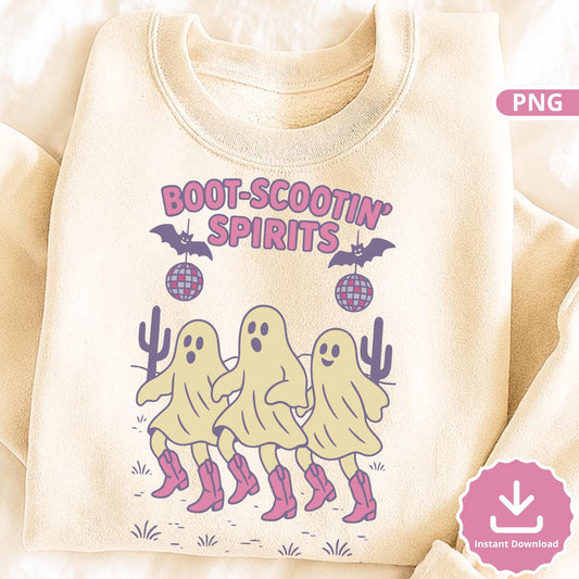Retro Western Ghost PNG: Cowgirl Line Dance, Halloween Sublimation Design