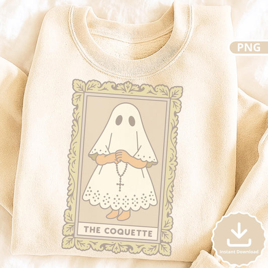 Coquette Ghost PNG: Pastel Tarot Card, Spooky Cottagecore Clipart (Digital Download
