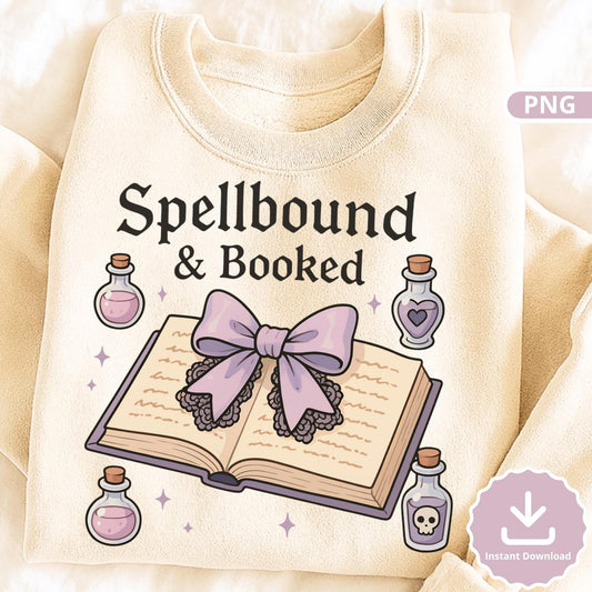 Pastel Witch Book Clipart PNG: Spellbound & Booked Halloween Graphic (Digital Download)