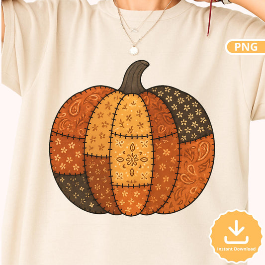 Rustic Patchwork Pumpkin PNG: Fall Boho Clipart (Digital Download