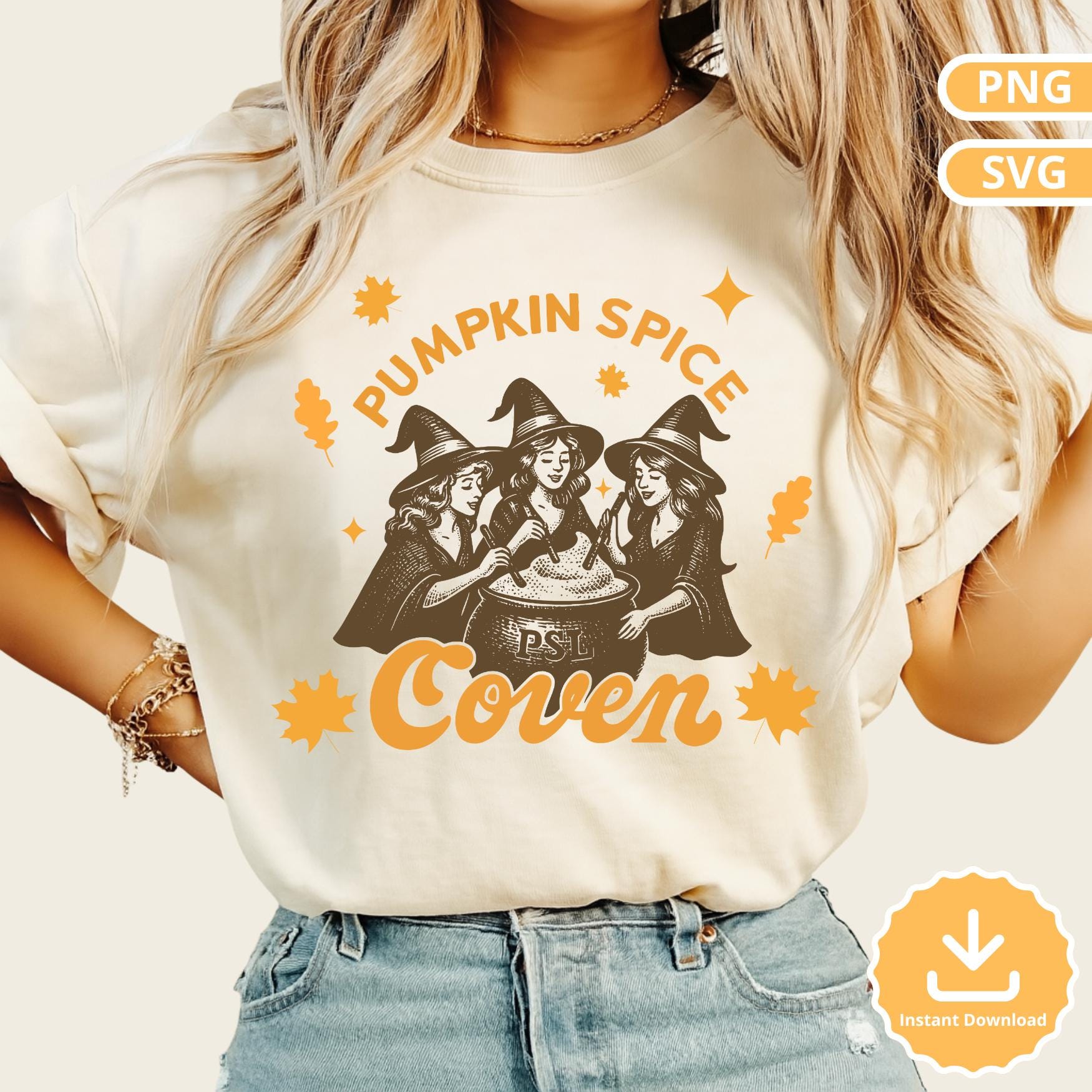 Retro Witch Cauldron PNG SVG: Pumpkin Spice Coven Clipart (Digital Download