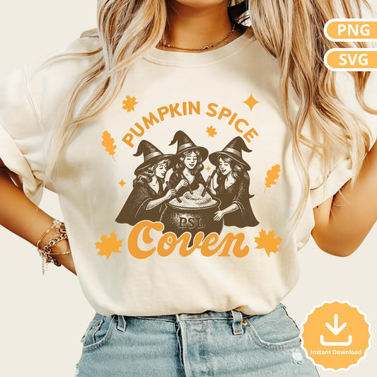 Retro Witch Cauldron PNG SVG: Pumpkin Spice Coven Clipart (Digital Download