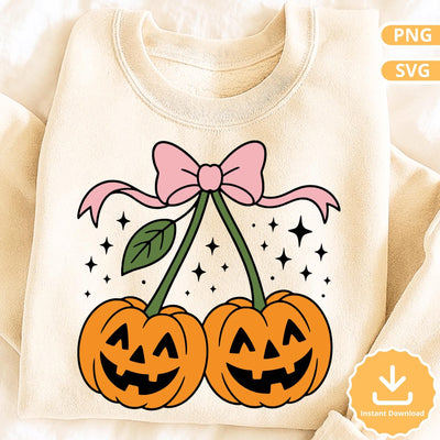 Coquette Pumpkin SVG: Pink Bow Jack-O-Lantern Clipart (Digital Download)
