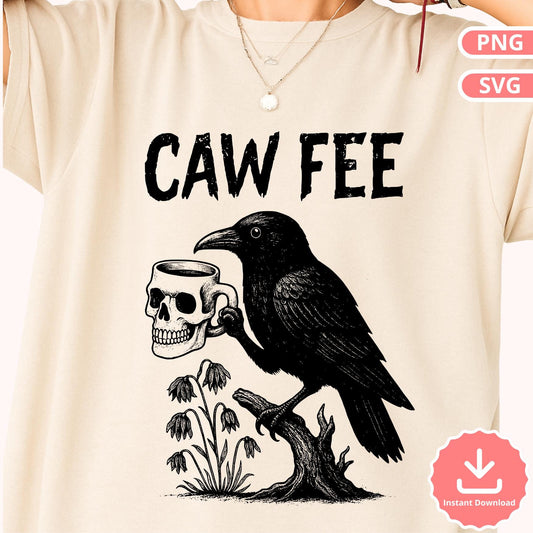 Raven Coffee SVG: Gothic Crow Skull Mug Design (Digital Download)