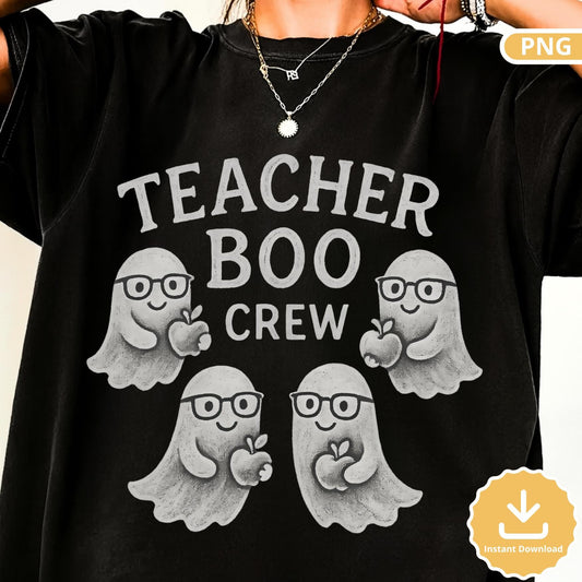 Teacher Boo Crew PNG, Cute Ghost Teacher Halloween Sublimation Design Png, Back to School Fall Spooky Printable Digital Download Png