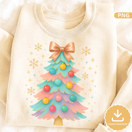 Pastel Christmas Tree PNG: Retro Holiday Clipart (Digital Download