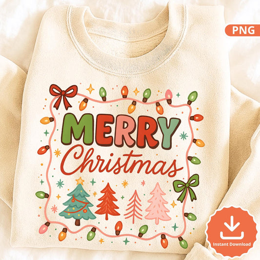 Retro Christmas Lights PNG: Festive Holiday Sublimation Design