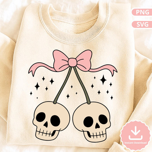 Cute Skull SVG PNG, Spooky Skeleton Clipart with Bow Png, Pastel Goth Digital Download, Halloween Sublimation, Creepy Cute Aesthetic SVG