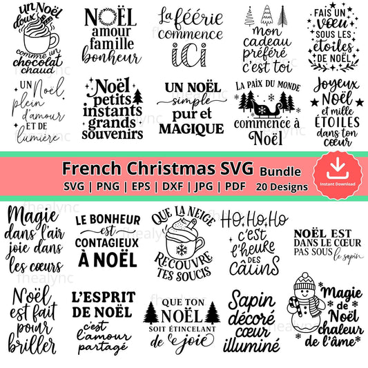 Joyeux Noël SVG Bundle: 20 French Christmas Quote Designs (Digital Download)