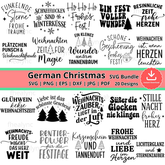 Frohe Weihnachten SVG Bundle: 20 German Christmas Designs (Digital Download)