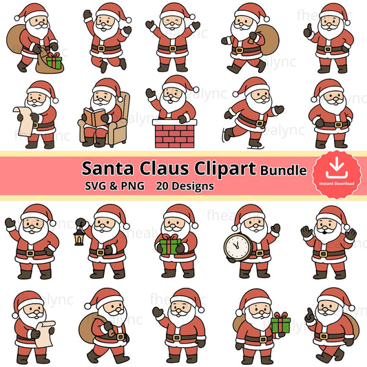 Santa Claus Clipart Bundle: 20 Christmas SVG & PNG Designs (Digital Download)