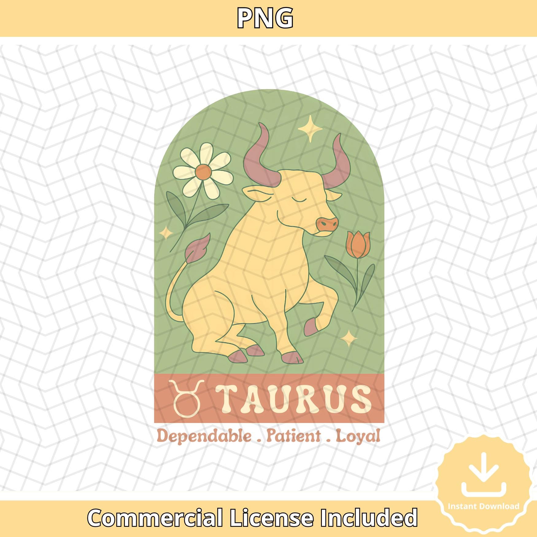 Taurus Zodiac PNG: Boho Bull Astrology Clipart (Digital Download)