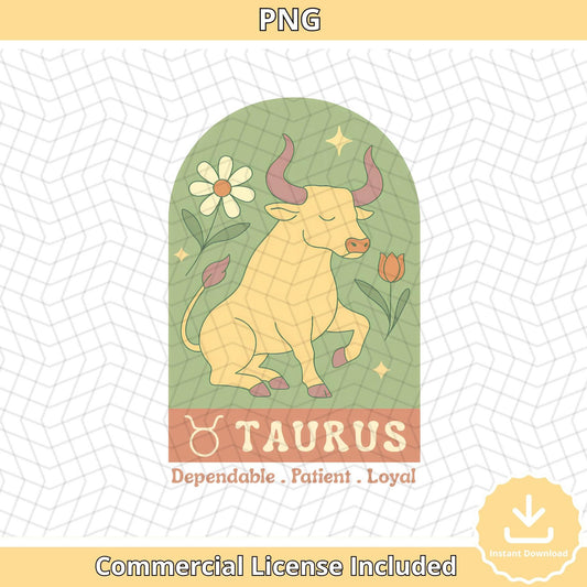 Taurus Zodiac PNG: Boho Bull Astrology Clipart (Digital Download)