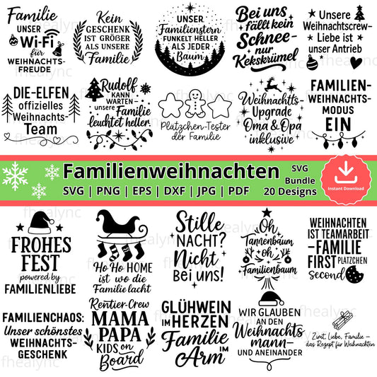 Familien Weihnachten SVG Bundle, 20 German Christmas Family Quotes, Funny Holiday SVGs for Cricut and Silhouette, Festive German SVG Designs