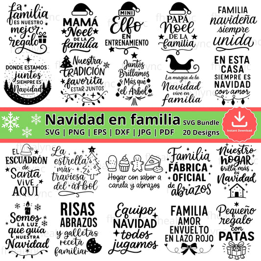 Navidad en Familia SVG Bundle, Spanish Christmas Family Quotes, Cricut Silhouette Cut Files, Holiday Family Christmas Designs