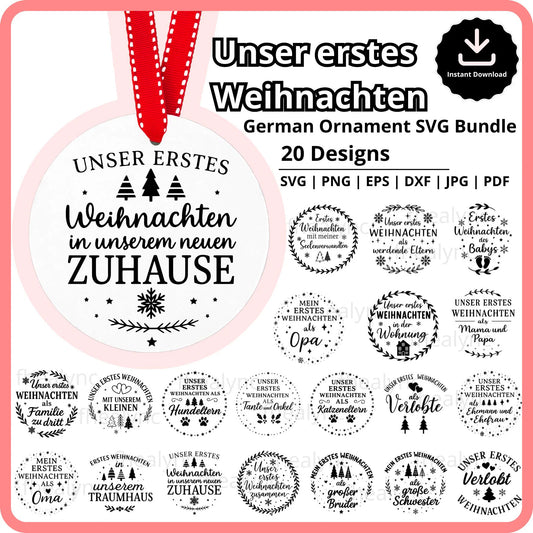Unser erstes Weihnachten SVG Bundle, German Christmas Ornament SVG (Digital Download)