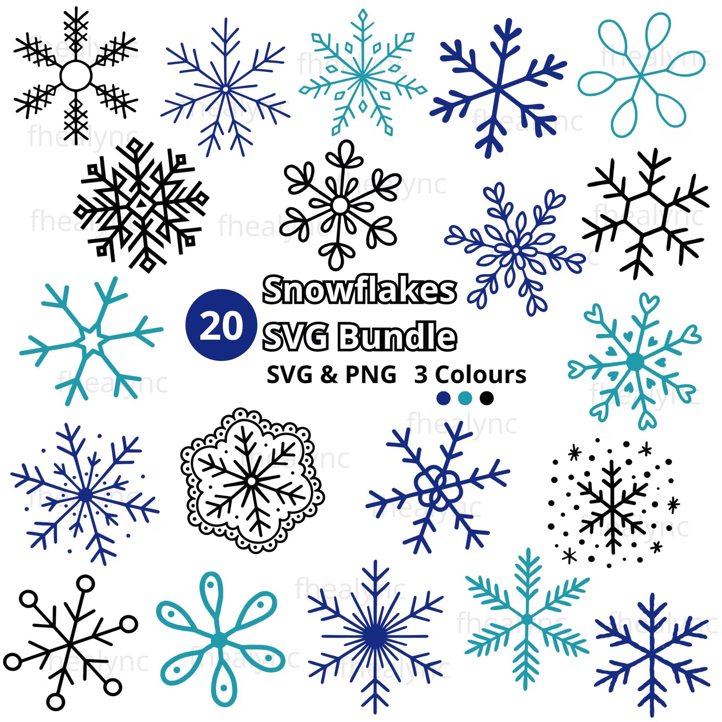 20 Snowflake SVG Bundle, Christmas Holiday, Cricut Cut Files, Snowflake Clipart Png