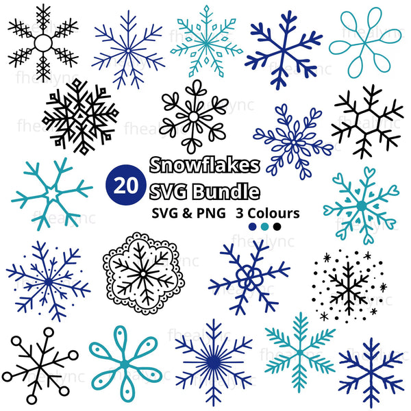 20 Snowflake SVG Bundle, Christmas Holiday, Cricut Cut Files, Snowflake Clipart Png