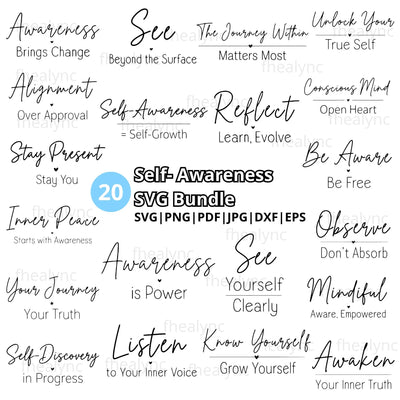 Self-Awareness SVG Bundle, Mindfulness Quote Svg, Self Growth Cut Files for Cricut, Motivational Affirmation Png, Mental Health Design