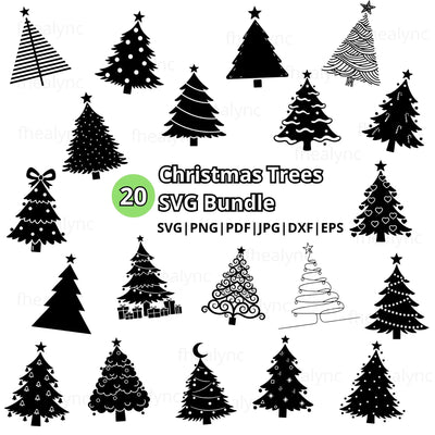 SVG Bundle, 20 Holiday Christmas Trees Cut Files (Digital Download)