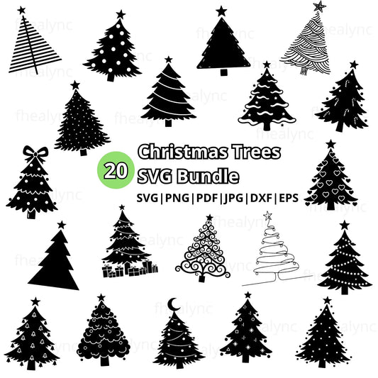 SVG Bundle, 20 Holiday Christmas Trees Cut Files (Digital Download)