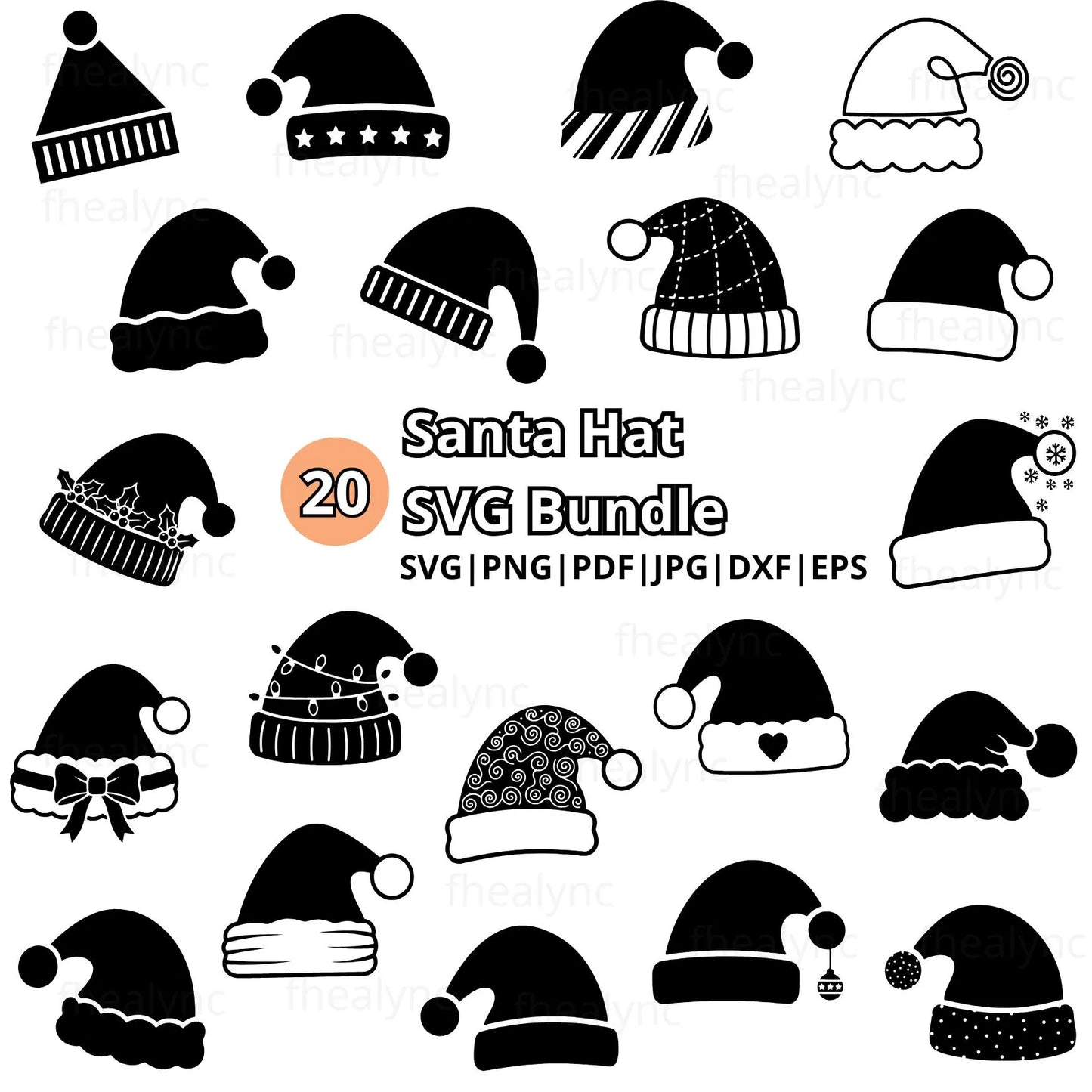 Santa Hat SVG Bundle, 20 Holiday Cut Files (Digital Download)