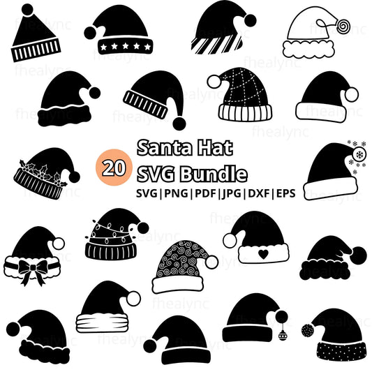 Santa Hat SVG Bundle, 20 Holiday Cut Files (Digital Download)