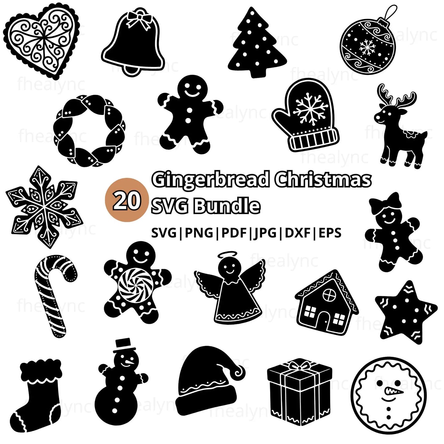 Gingerbread Christmas SVG Bundle, 20 Holiday Cut Files (Digital Download)