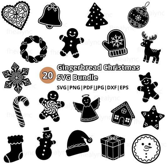 Gingerbread Christmas SVG Bundle, 20 Holiday Cut Files (Digital Download)