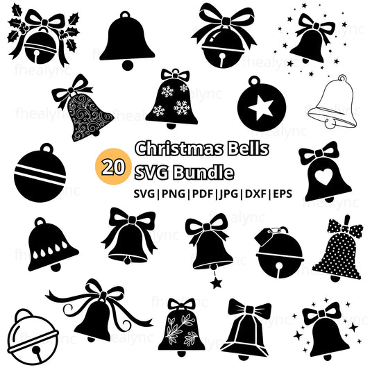 Christmas Bells SVG Bundle, 20 Holiday Cut Files (Digital Download)
