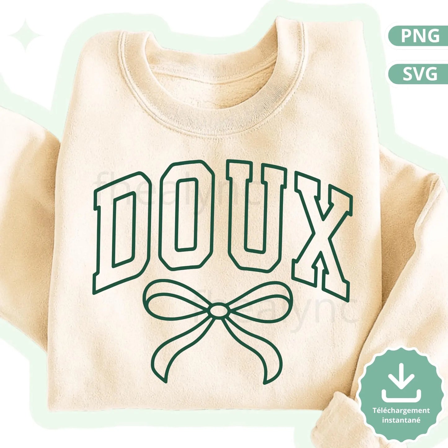 Doux Varsity Design SVG PNG – Ribbon Bow, Digital File (Instant Download)