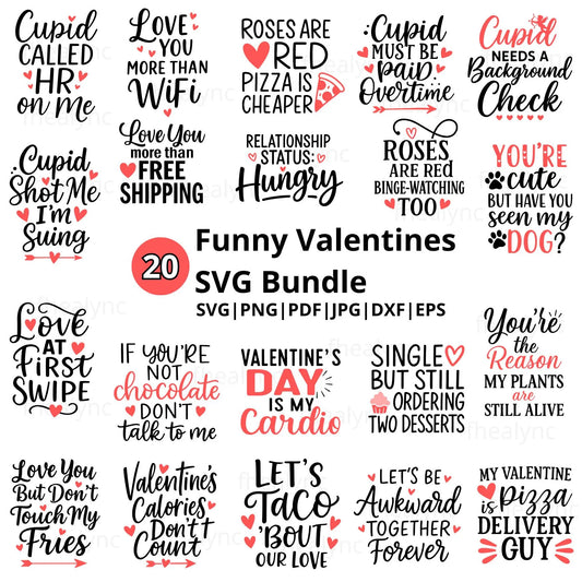 Funny Valentines SVG Bundle, Funny Valentine Quotes Svg, Valentine Cricut Files, Cute Valentine Sayings PNG, Romantic Humor SVG Pack