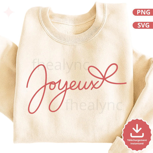 Joyeux Ruban SVG PNG, Lettrage Noël Script avec Nœud, Design Noël Minimaliste, Fichier Cricut Silhouette, Sweatshirt Noël Svg