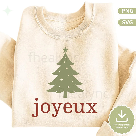 Joyeux Sapin SVG PNG, Sapin de Noël Minimaliste, Design Noël Simple & Moderne, Fichier Cricut Silhouette, Sweatshirt Noël Svg