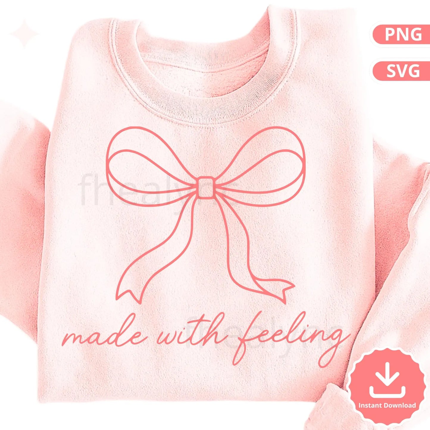 Bow SVG PNG, Made With Feeling Bow Design, Minimal Line Bow SVG for Cricut, Cute Aesthetic Bow Clipart