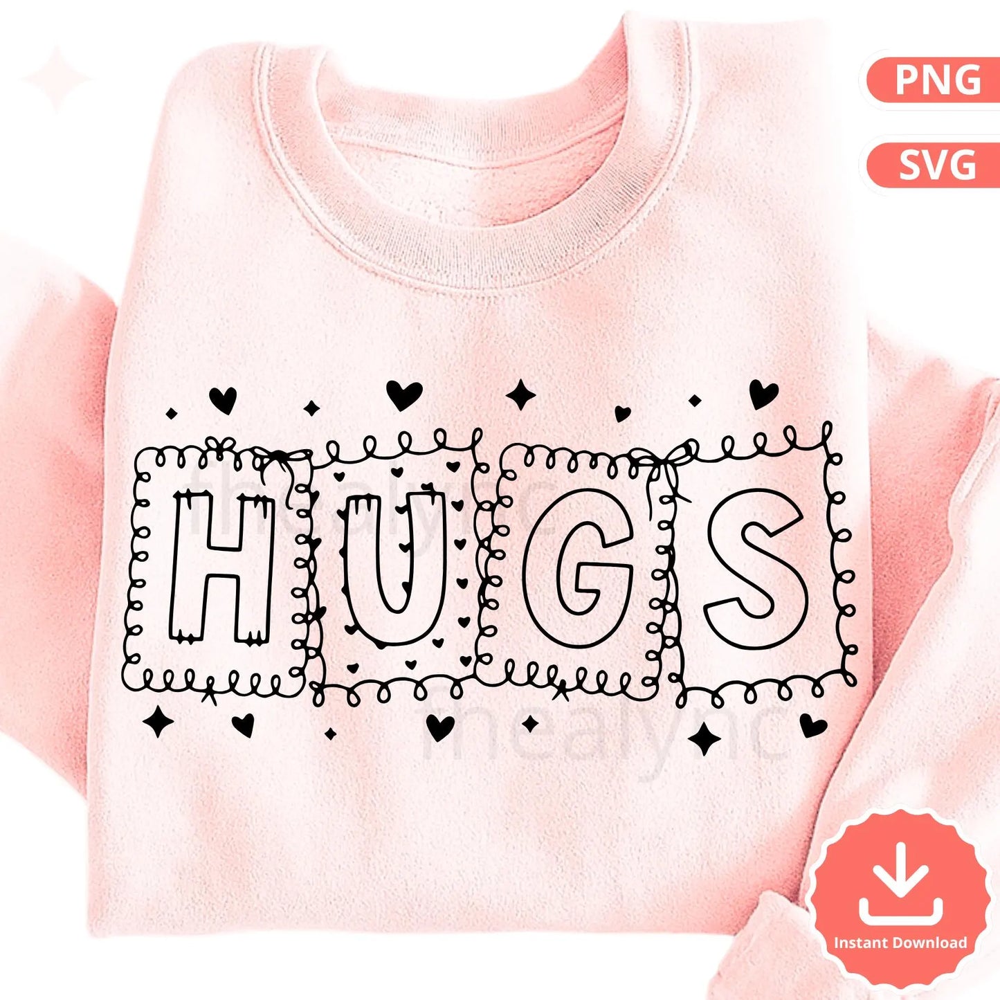 Hugs SVG PNG, Cute Hugs Design SVG for Cricut, Love Quote Cut File, Valentine Shirt Svg, Hand Drawn Svg