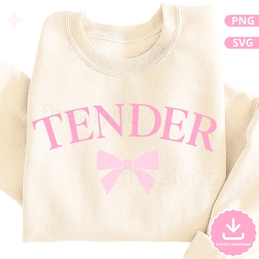 Tender Bow SVG PNG, Soft Coquette Typography Design, Feminine Aesthetic Cut File for Cricut and Silhouette