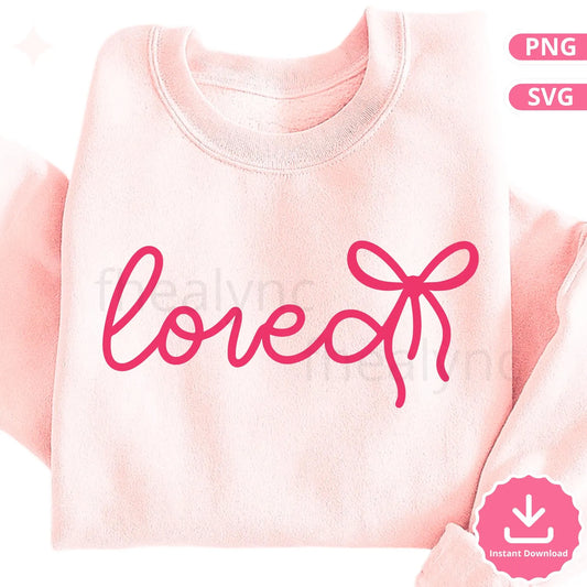 Love Bow SVG PNG, Valentine Bow Design, Cute Love Word SVG for Cricut Silhouette, Romantic Shirt & Sticker Cut File