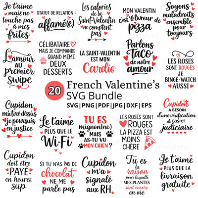 French Valentine SVG Bundle, Funny Love Quotes, 20 Designs (Digital Download)