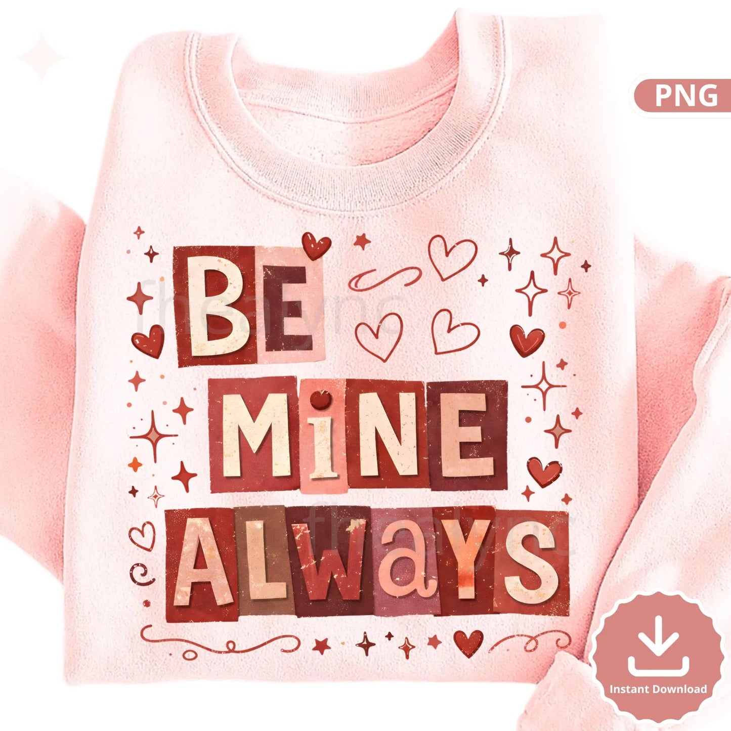 Be Mine Always Valentine PNG Romantic Heart Design for Shirts Stickers Prints (Digital Download)