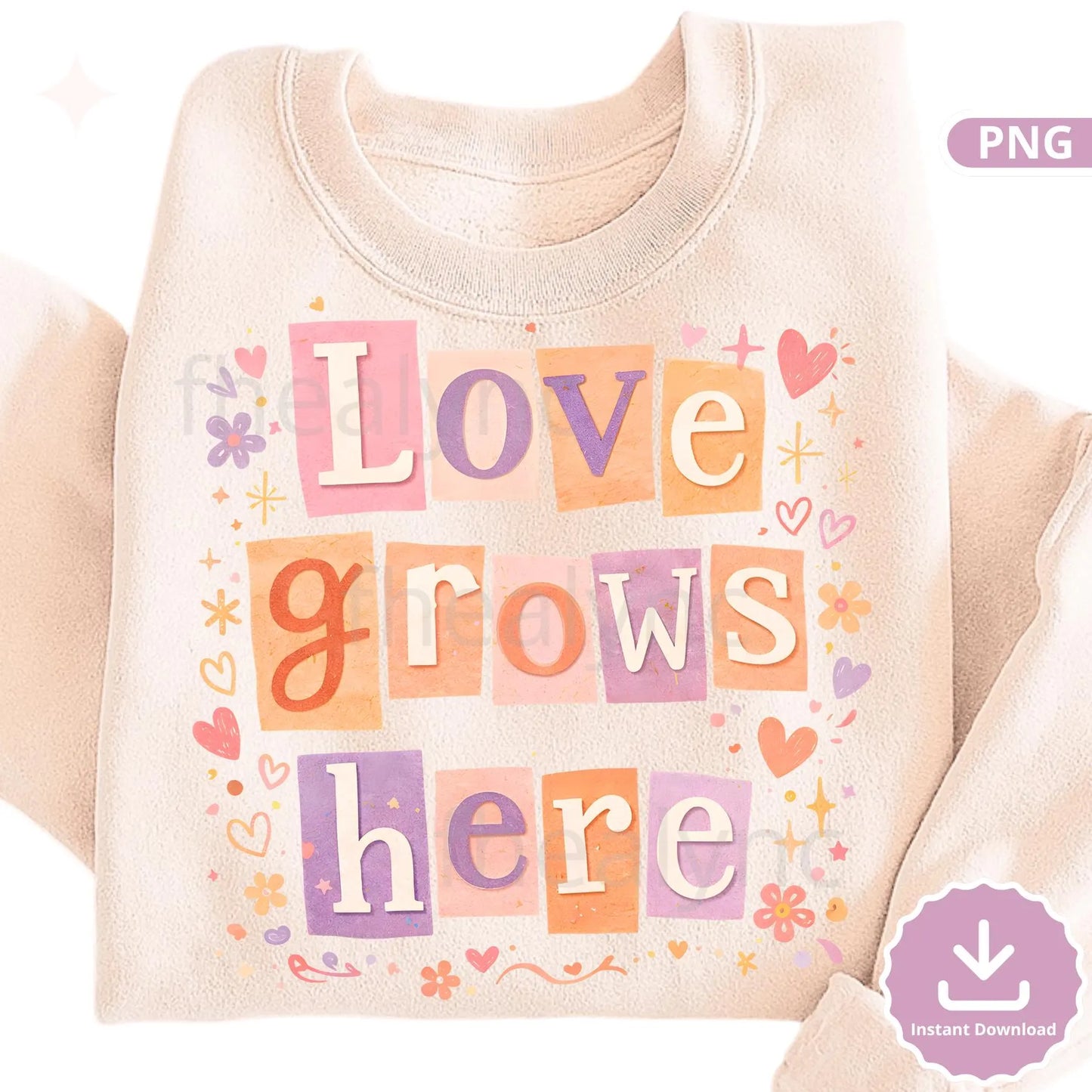 Love Grows Here Valentine PNG Cute Design for Shirts Prints (Digital Download)
