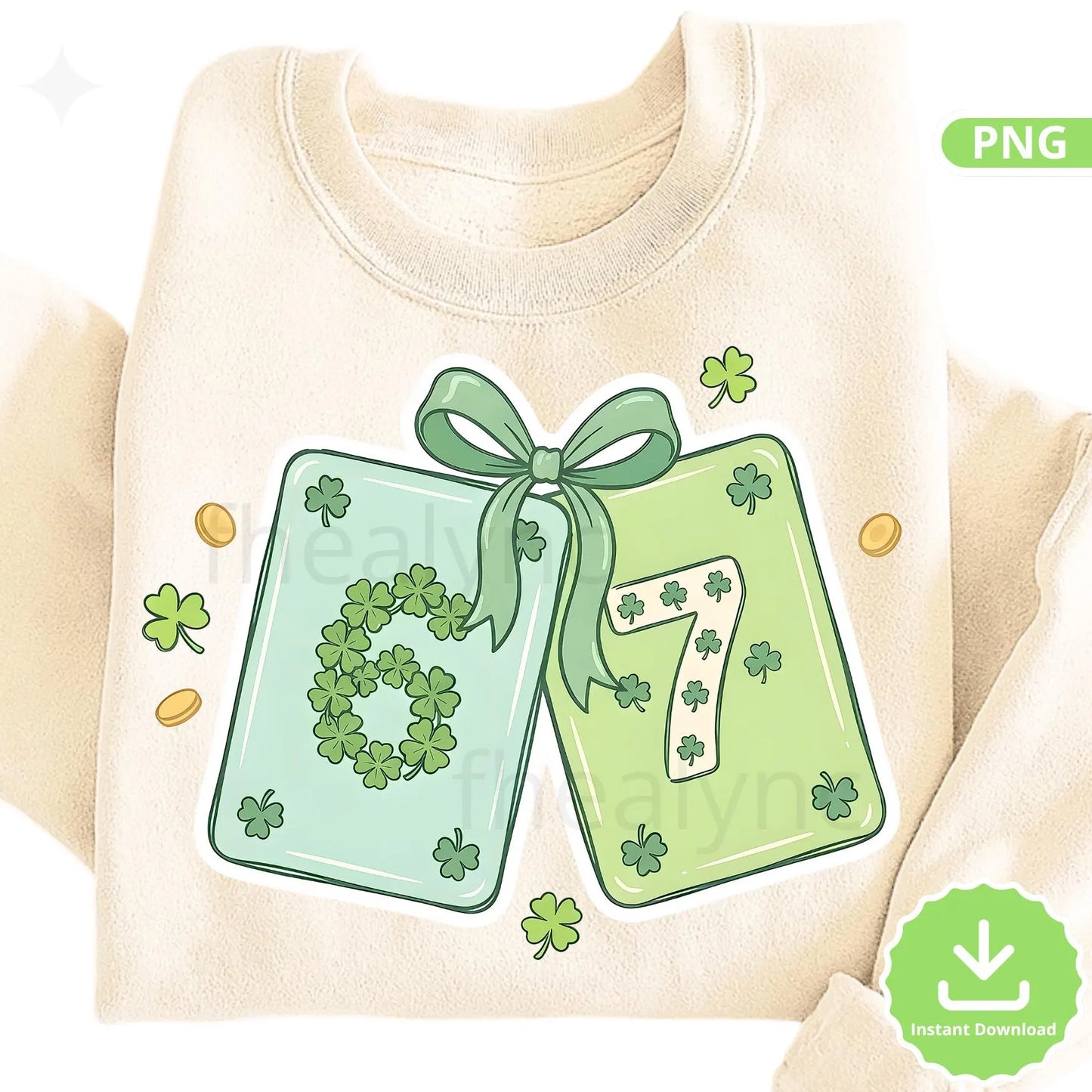 Lucky Number 67 St Patrick's Day Clipart, Shamrock PNG (Digital Download)