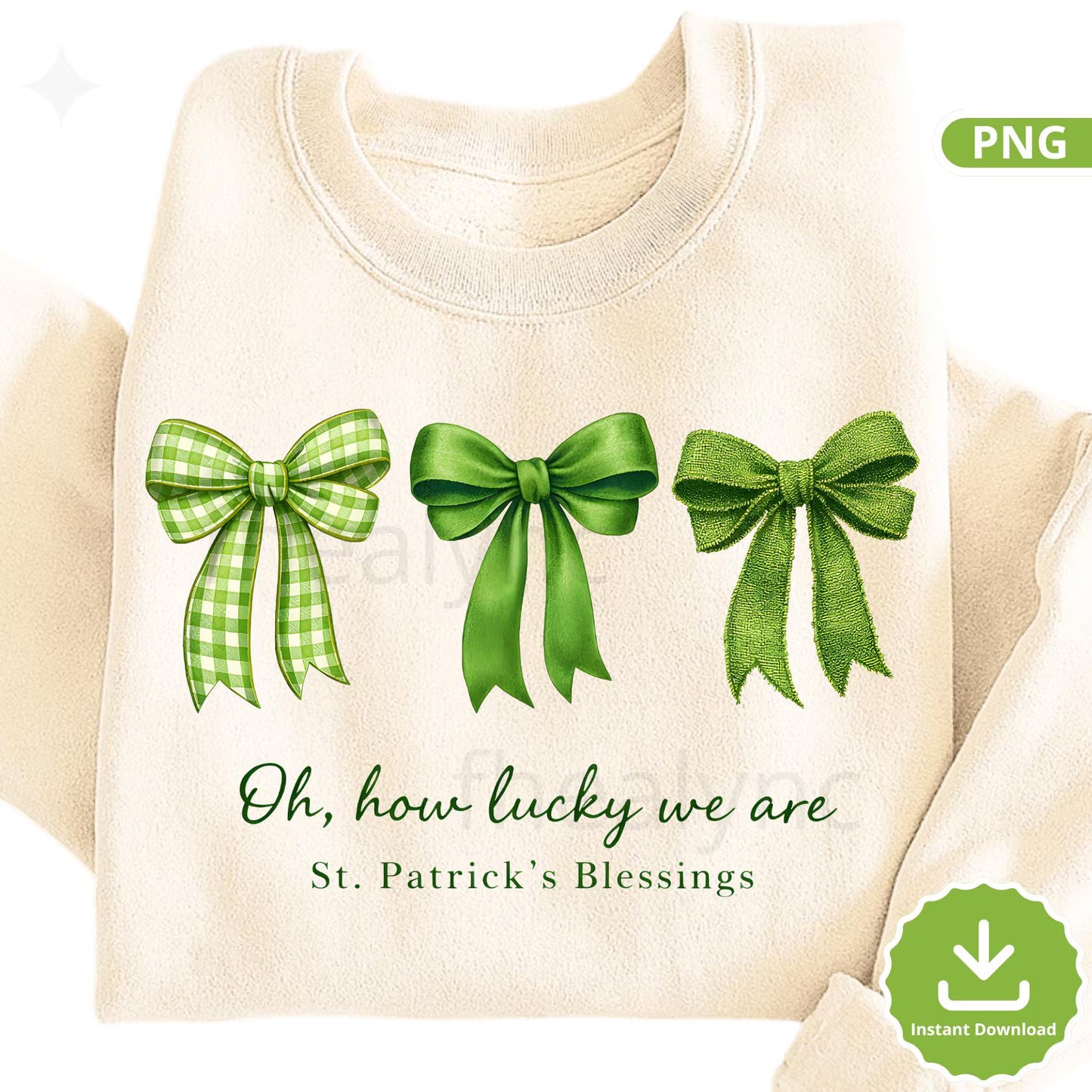 St Patrick’s Day Green Bow PNG, Oh How Lucky We Are Design, Shamrock Bow Clipart, Saint Patrick Blessings, (Digital Download)