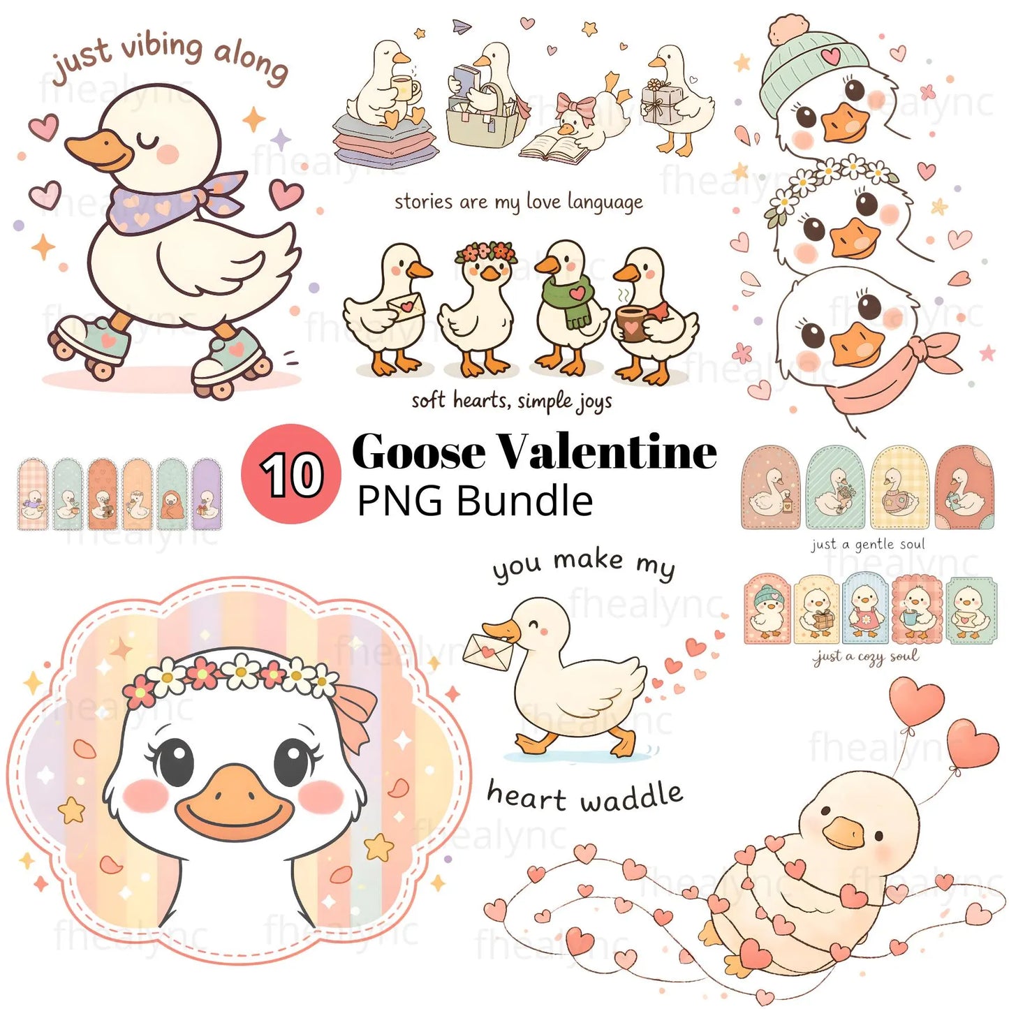 Goose Valentine PNG Bundle Cute Goose Clipart Romantic Cozy Love Illustrations (Digital Download)