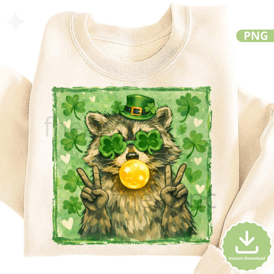 St Patrick’s Day Raccoon PNG, Lucky Shamrock Raccoon Clipart, Funny Irish Animal Sublimation Design, St Paddy PNG (Digital Download)