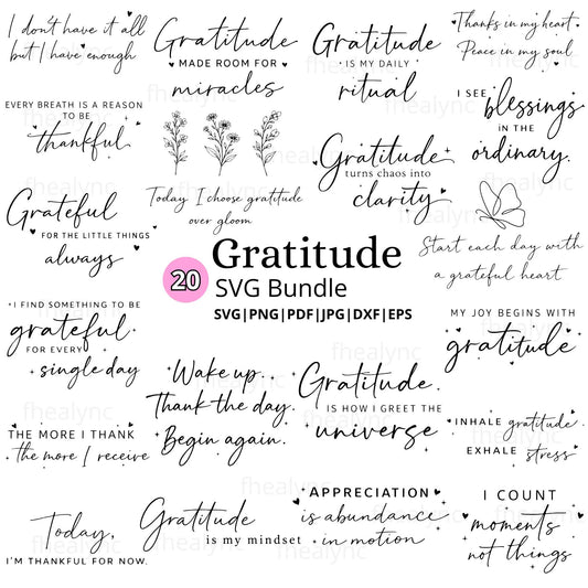Gratitude SVG Bundle Positive Quotes for Cricut Journals Wall Art Crafts (Digital Download)