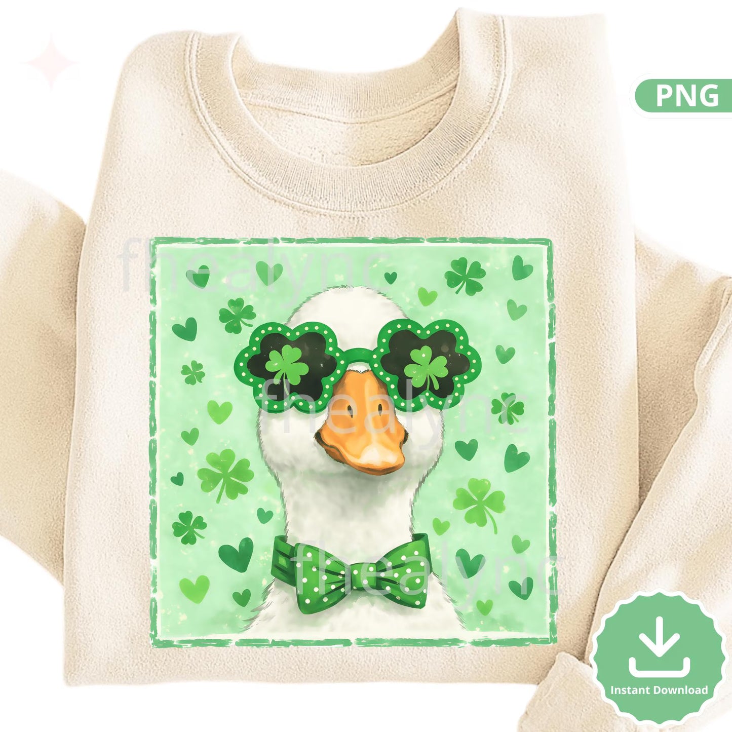 St Patrick’s Day Goose PNG, Lucky Goose Shamrock Glasses Clipart, Cute Irish Goose Bow Tie Design, Sublimation Print (Digital Download)