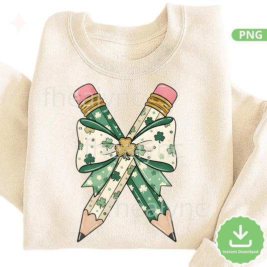 St Patrick’s Day Teacher PNG, Lucky Teacher Pencil Bow Clipart, Shamrock School PNG, Classroom St Patricks Sublimation (Digital Download)