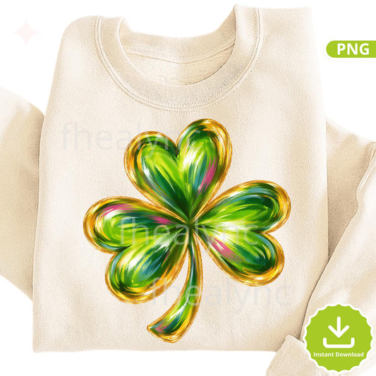 St Patrick’s Day Clover PNG, Glossy Clover Leaf PNG, Lucky Irish Shamrock Clipart, Green Gold Shamrock Design (Digital Download)